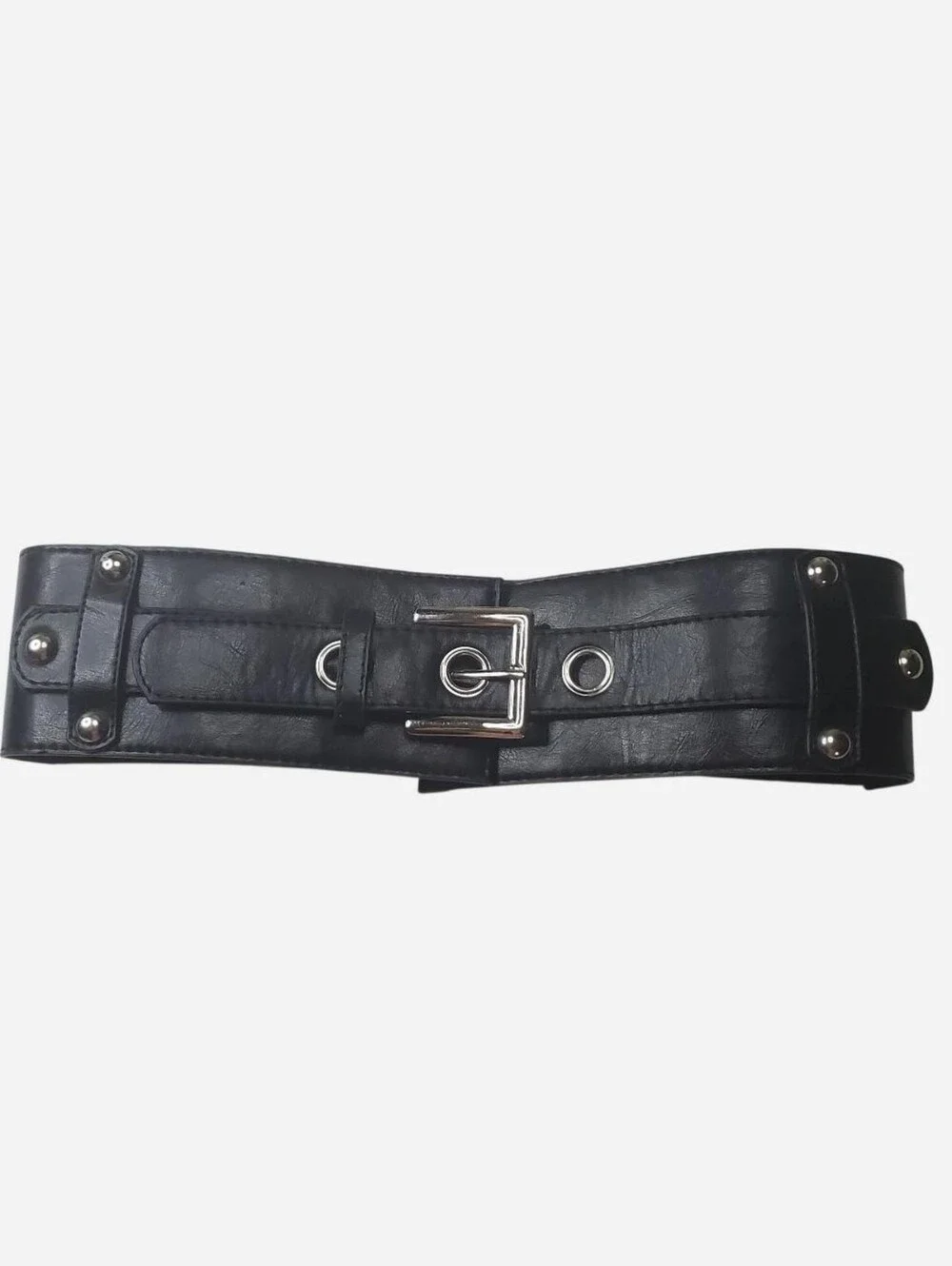Unbranded Faux Leather Belt Womens One Size Black Silver Metal Details Punk Goth